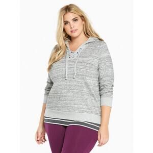 Torrid Gray Lace Up Cropped Hoodie Sweatshirt - Size 0 (12/Large) - Long Sleeves